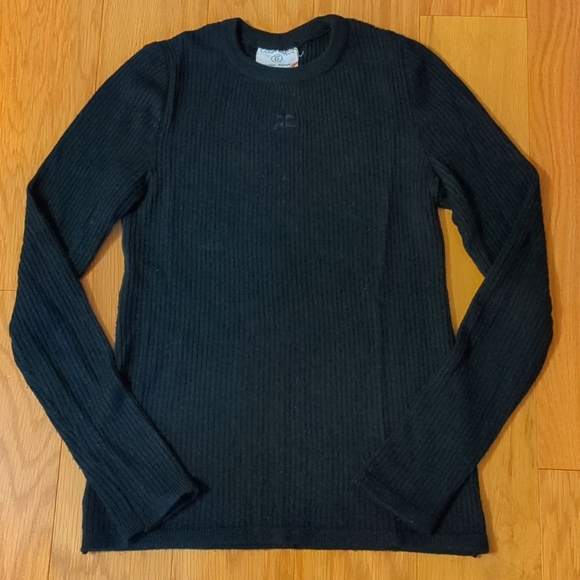 Courreges Sweaters - Vintage 70's Courreges Logo Black Ribbed Sweater M